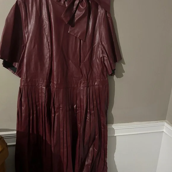 Eloquent | Dresses | Burgundy Leather Pleated Midi Dress